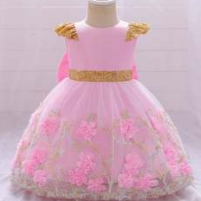 Baige Yellow Flower Girl Dress Kids Frock Frock New India Collection Fancy Girl Party Dress L2021XZ