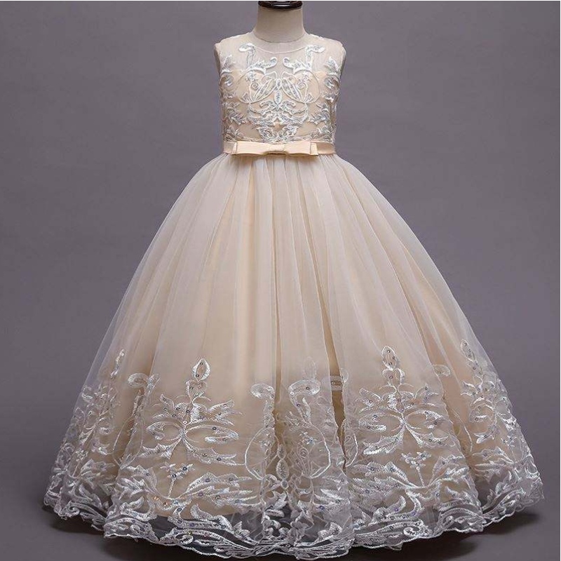 Baige Long Style Children Bode Ball Gown Gown Girls Diseño de vestimenta paraniños ropa de fiesta larga
