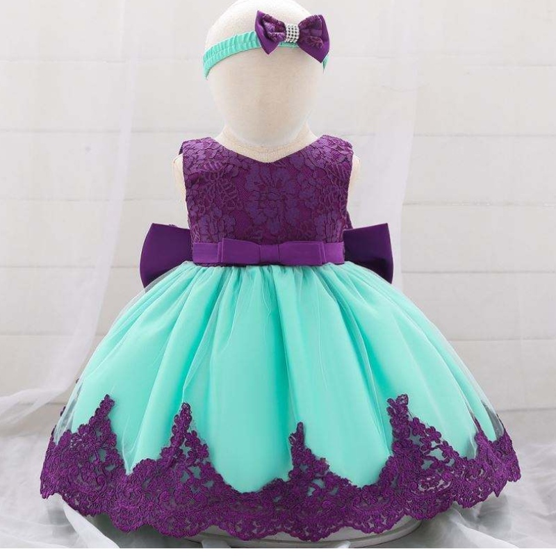 Baige Flower Girl Dress Baby Vestida Princesa con encaje de la diadema Partido del reverso Red Wear Vestidos de cumpleaños paraniños