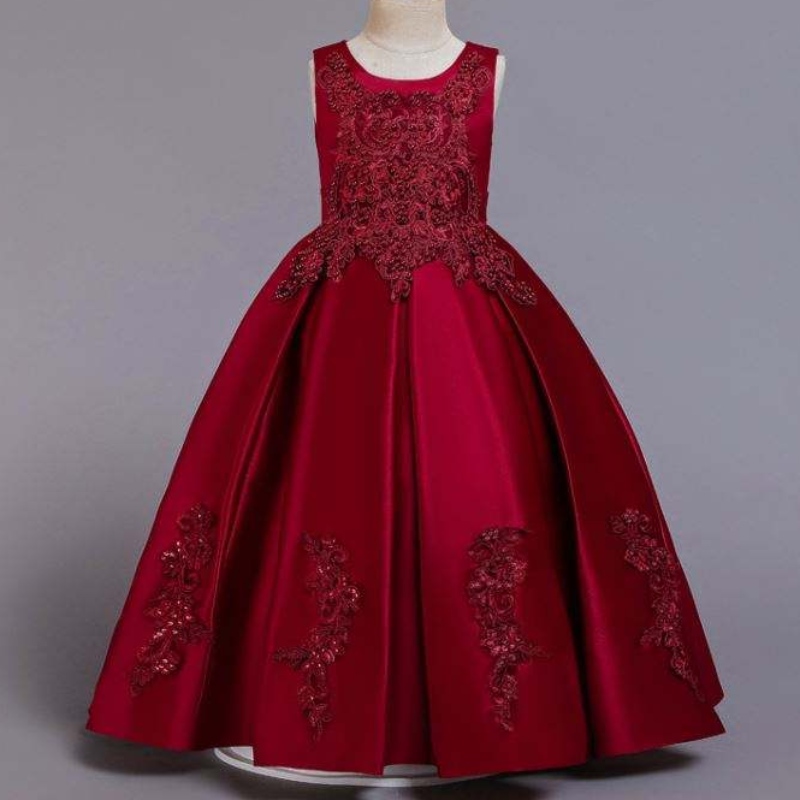 Baige New Design Girl Party Dress Elegant Long Wine Red Prom Vestes Girls Vestido denoche Long Frock 2055