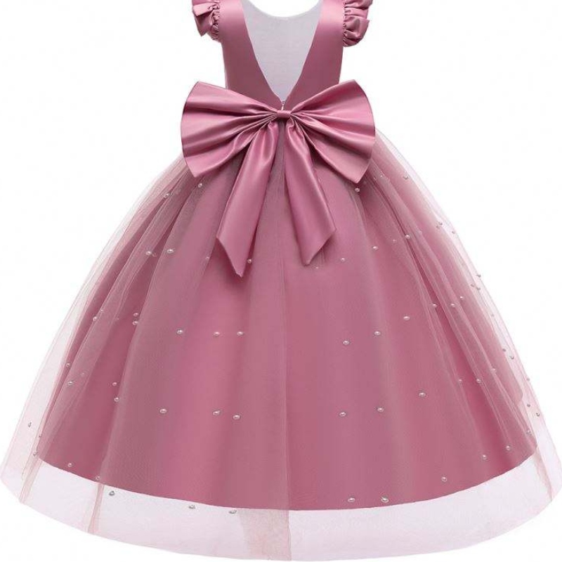 Baige al por mayor Beading Long Dama de honor Kids Party Wear Fiesta de lanoche Ropa deniños
