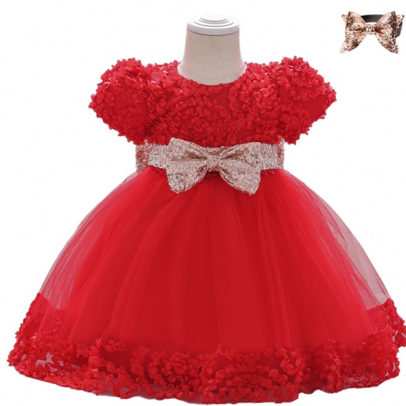 Baige New Design Vestidos de cumpleaños paraniños Ropa de moda paraniños con arco de lentejuelas L1941XZ