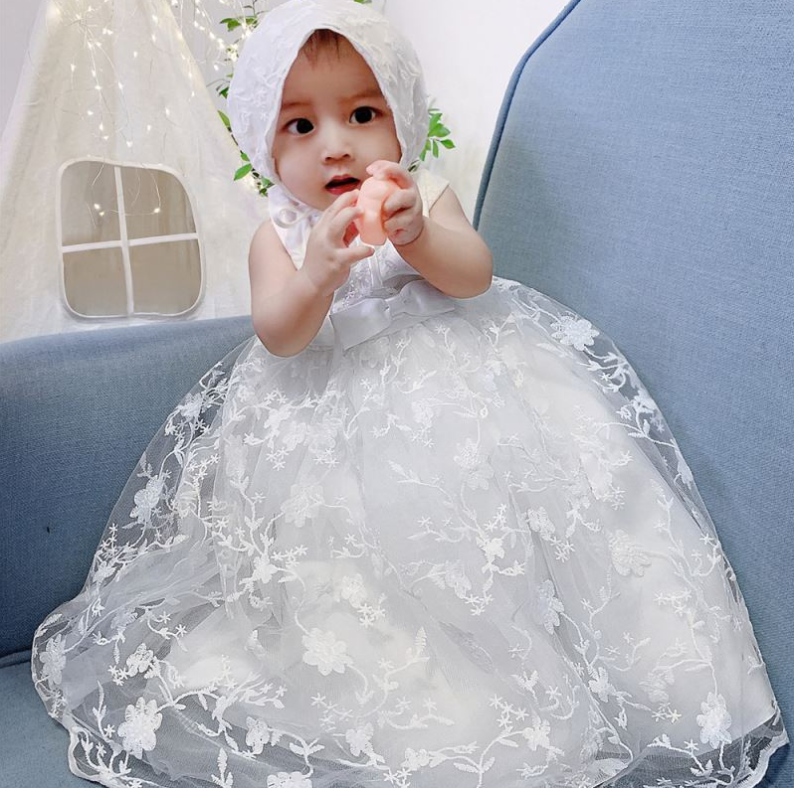 Baige New Party Girl Dress White Royal Diseño Real Baby Baby Dresses B-8873