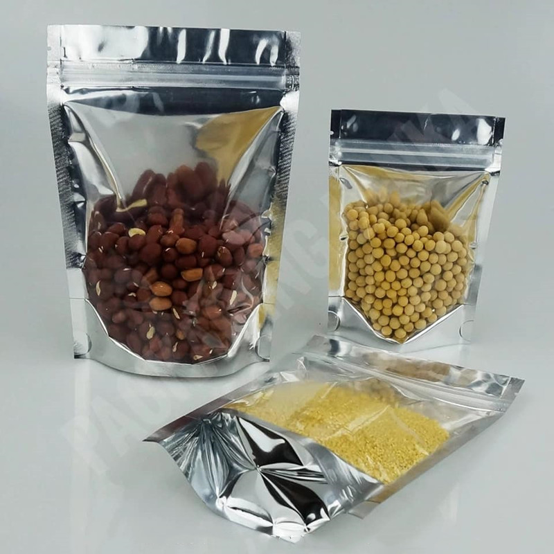 Bolsas de bolsas de aluminio, frontal limpio con papel de aluminio hacia atrás con tirolina y calor sellable para almacenamiento de alimentos