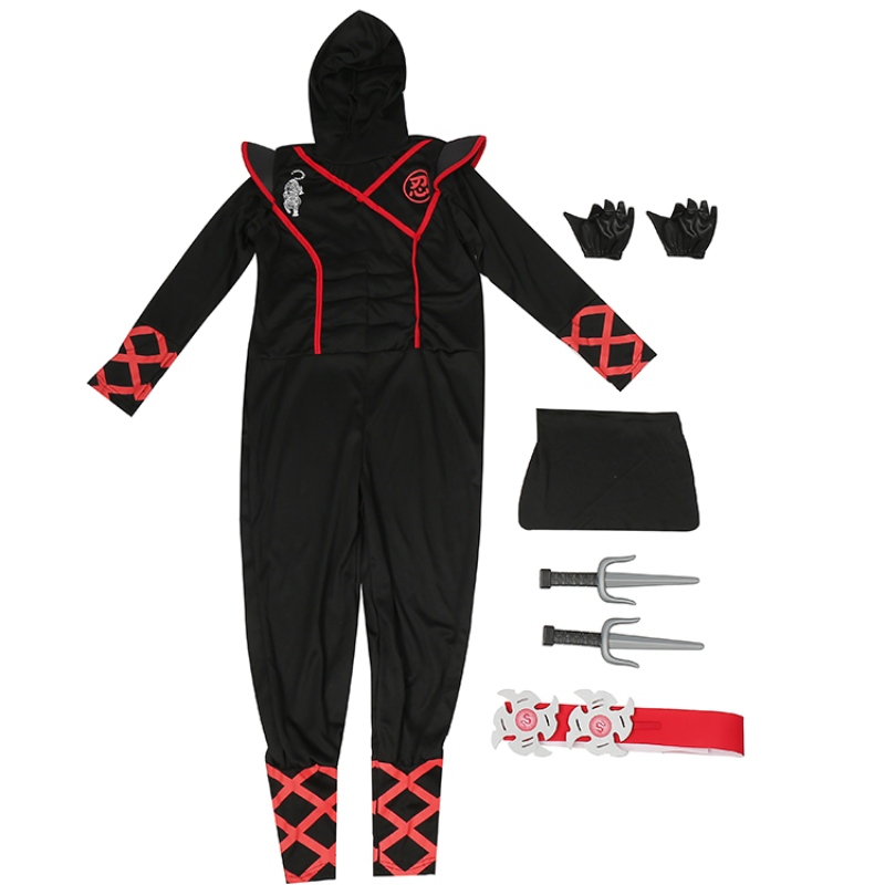 7 piezas unisex childninja deluxe disfraz paraniños jugar a rol de rol de fiesta temática de halloween disfraz