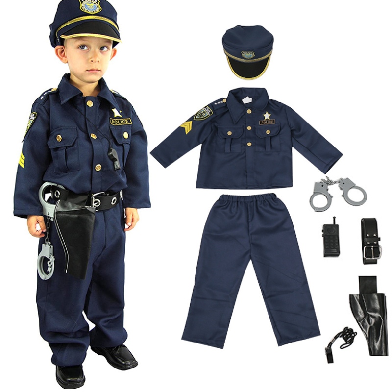 Deluxe Police Officer Disfraz y juego de roles Kit Boys Halloween Carnival Party Performance Fanche Up Uniform Outfit