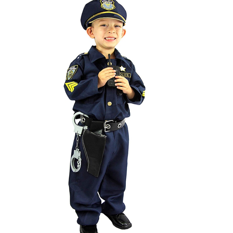 Deluxe Police Officer Disfraz y juego de roles Kit Boys Halloween Carnival Party Performance Fanche Up Uniform Outfit