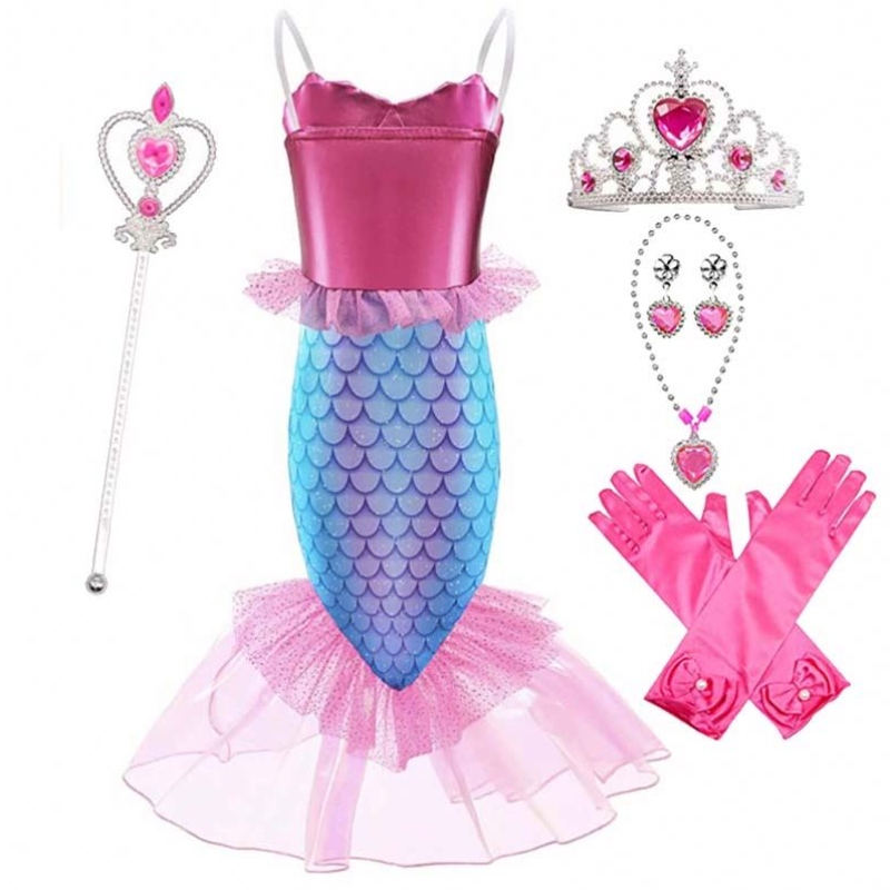 2022nuevaniña princesa Ariel Pink Mermaid vestidos con accesorio