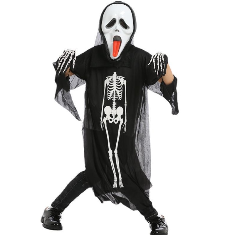 Disfraz de cosplay de Halloween al por mayor Skeleton Cape Ghost Traje con máscara paraniños