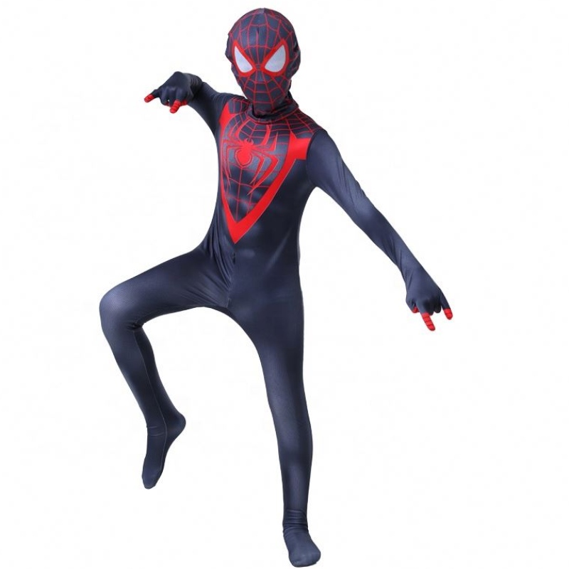Nuevo diseño Halloween Carnival Spiderman No Way Home Cosplay Black Zentai Mumpsuit Spiderman Disfraz paraniños con máscara facial