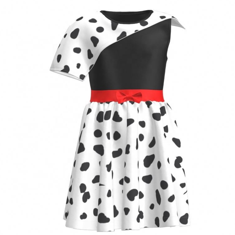 Venta caliente Fiesta de cumpleaños 2022 Cosplay Cosplay Vestidos Girl Fiesta Blanca Blanca Cruella Deville Dalmatians Vestido para Halloween