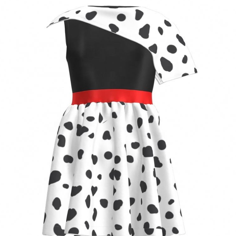 Venta caliente Fiesta de cumpleaños 2022 Cosplay Cosplay Vestidos Girl Fiesta Blanca Blanca Cruella Deville Dalmatians Vestido para Halloween