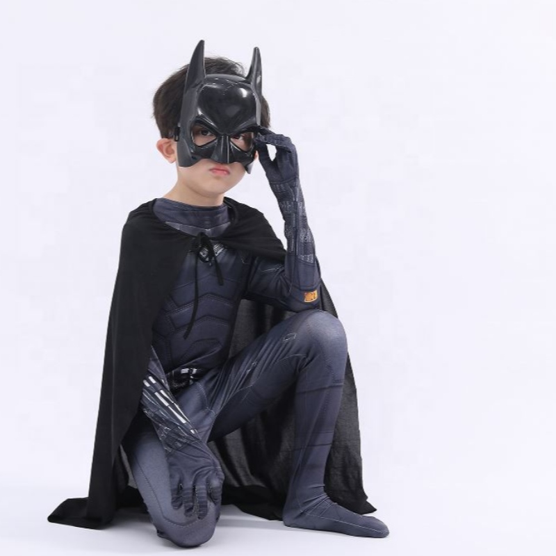 NUEVO estilo Bodysuit Black Halloween Kids Superhero Disfraz de cosplay Cosplay Disfraz Pattinson The Bat Man With Cape&Mask