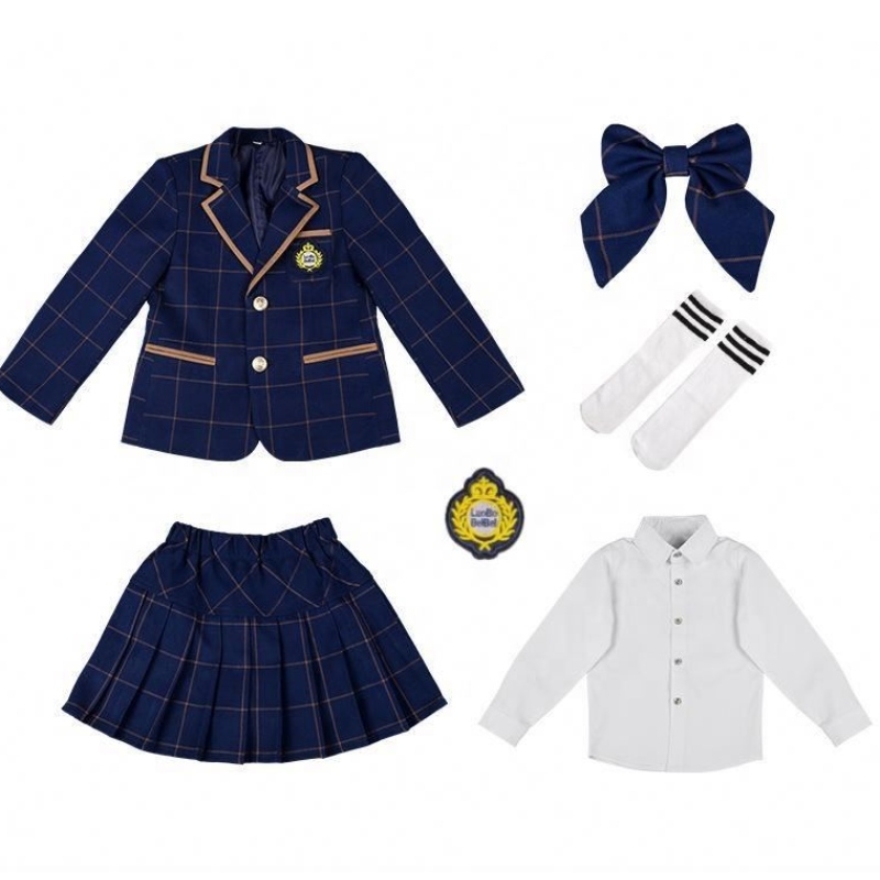 Uniformes de escuela primaria de estilo británico Hot British Uniformes a cuadros de tres piezas uniformes de jardín de infantes