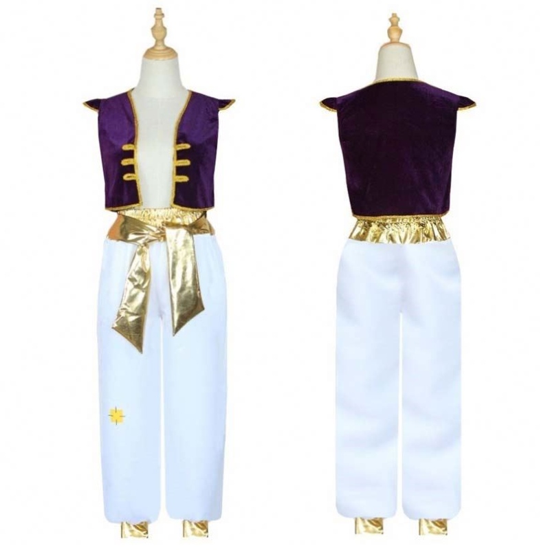 Halloween Aladdin Magic Lamp de cosplay Mangas de la tapa Chaleco Aladdin Prince Disfraz con pantalones HCAL-010