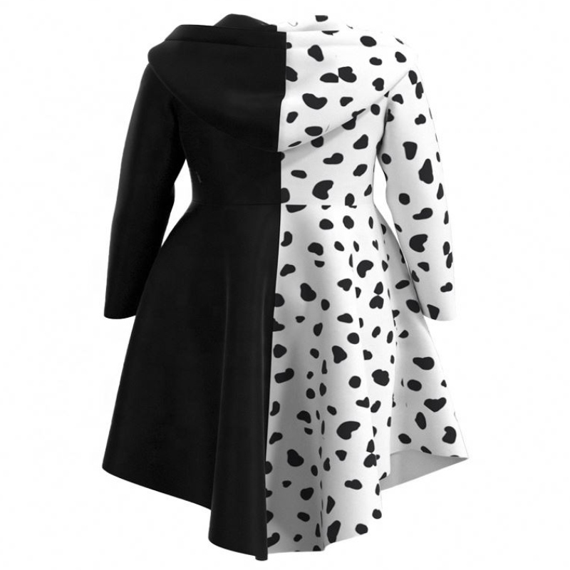 Deluxe Dress For Tweens Disfraz de Cóctel Cocktail Fiesta Black White Dalmatians Cruella Bown Costa para Halloween