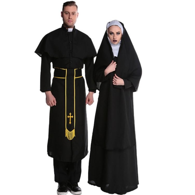 Disfraz de halloween adulto Jesucristo misionero misionero clerical clerical sacerdote sacerdote monja túnica disfraz de cosplay