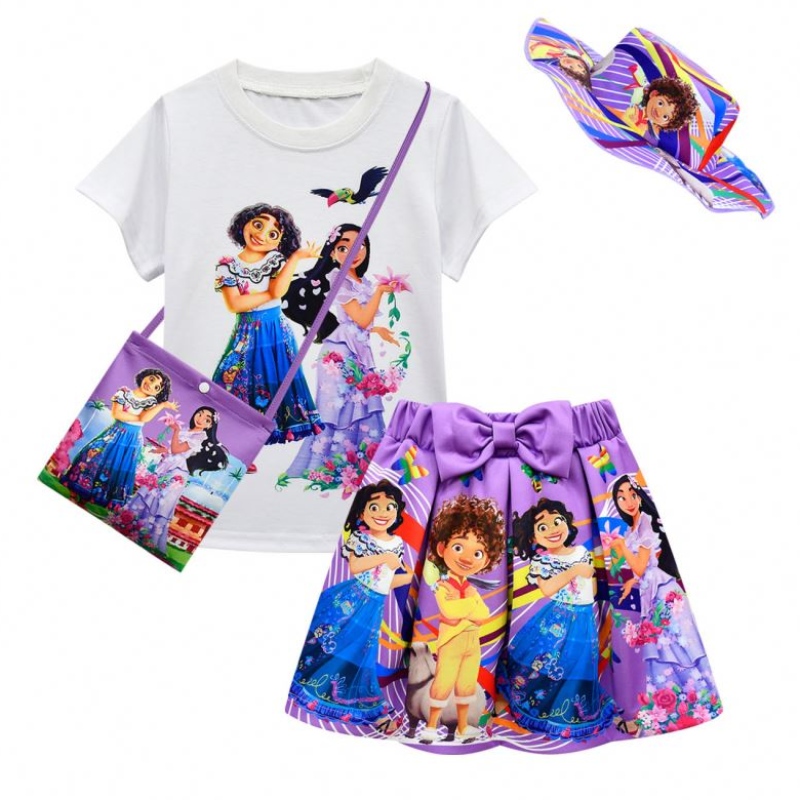 Baige 4 PCS Children 's Short sleeves T - shirt + printed shorts encanto Girls' Clothing set