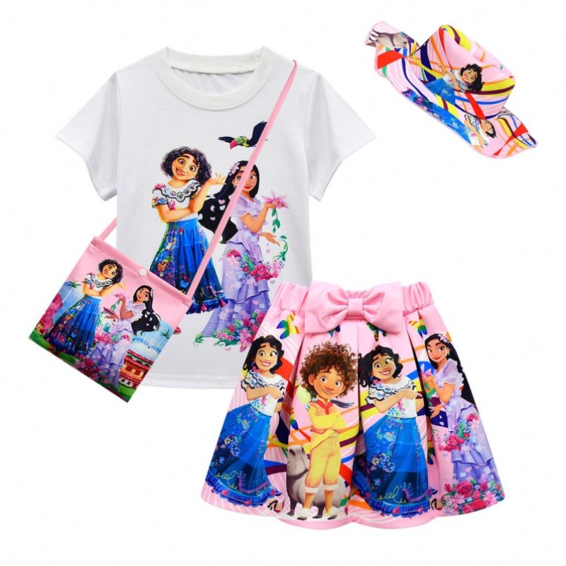 Baige 4 PCS Children 's Short sleeves T - shirt + printed shorts encanto Girls' Clothing set