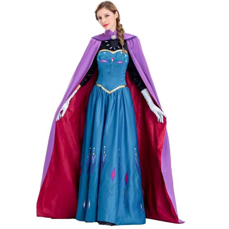 Vestido de mujeres 2022 Disfraz de la princesa Anna para adultos con guantes de capa SZAC-003