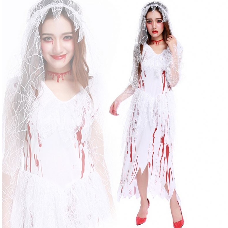 Disfraces de Halloween de las mujeres Horror Cos Bloody Skull Zombie Death Death Bride