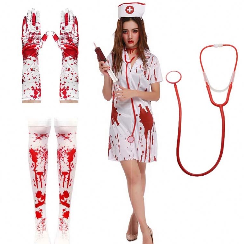 2022 Halloween Killer Cuidadora Mujeres Zombie Nurse Bloody Disfraz HCVM-016