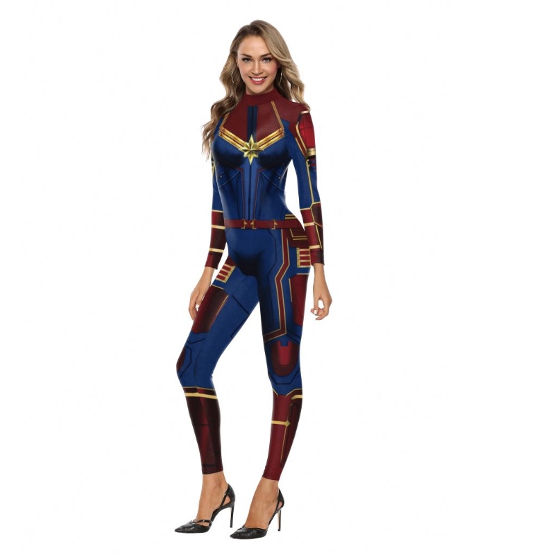 2022 Amazon New Design TV&movie Cosplay Impresión digital Transferencia de calor Capitán Marvel Disfraz de personaje Damas Bodysuit