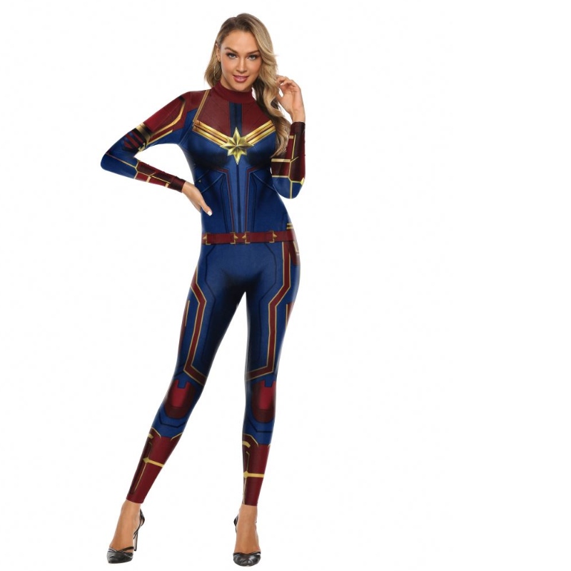 2022 Amazon New Design TV&movie Cosplay Impresión digital Transferencia de calor Capitán Marvel Disfraz de personaje Damas Bodysuit