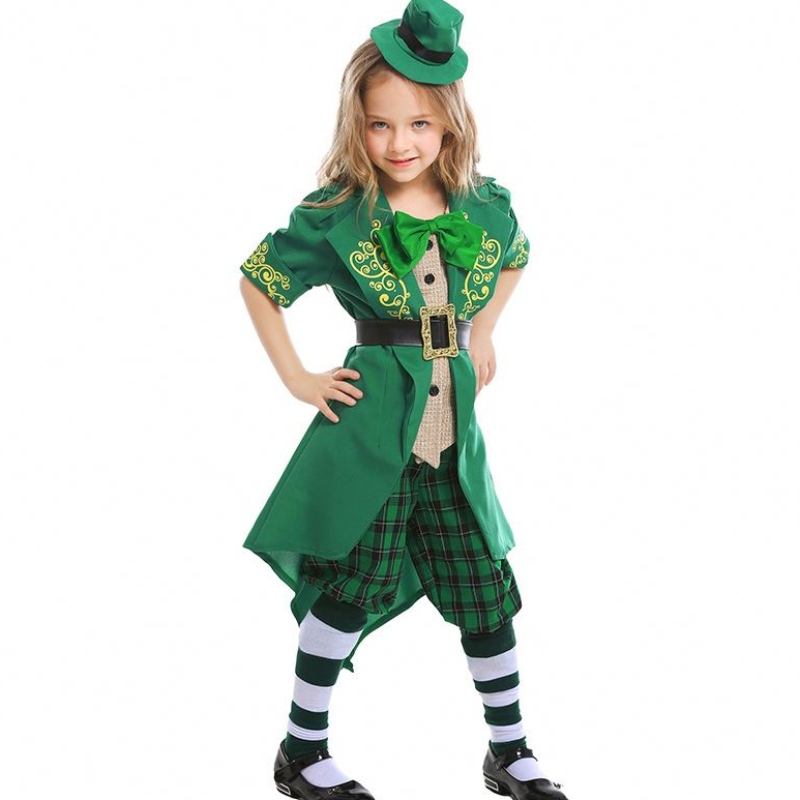 Children Halloween Irish Elf Performance Uniform Outfit St. Patrick \\ 'S Day Girl Leprechaun Disfraz DGHC-089