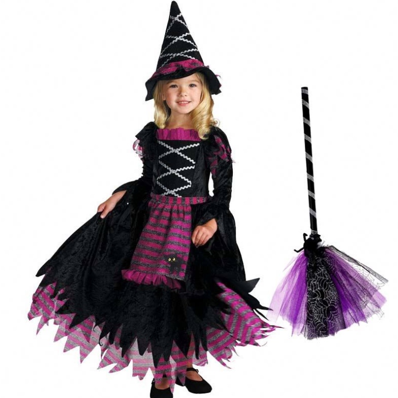 Nuevas ideas de productos 2022 disfraz de bruja de cuento de hadas de Halloween Deluxe paraniñas con sombrero de brujería HCVM-007
