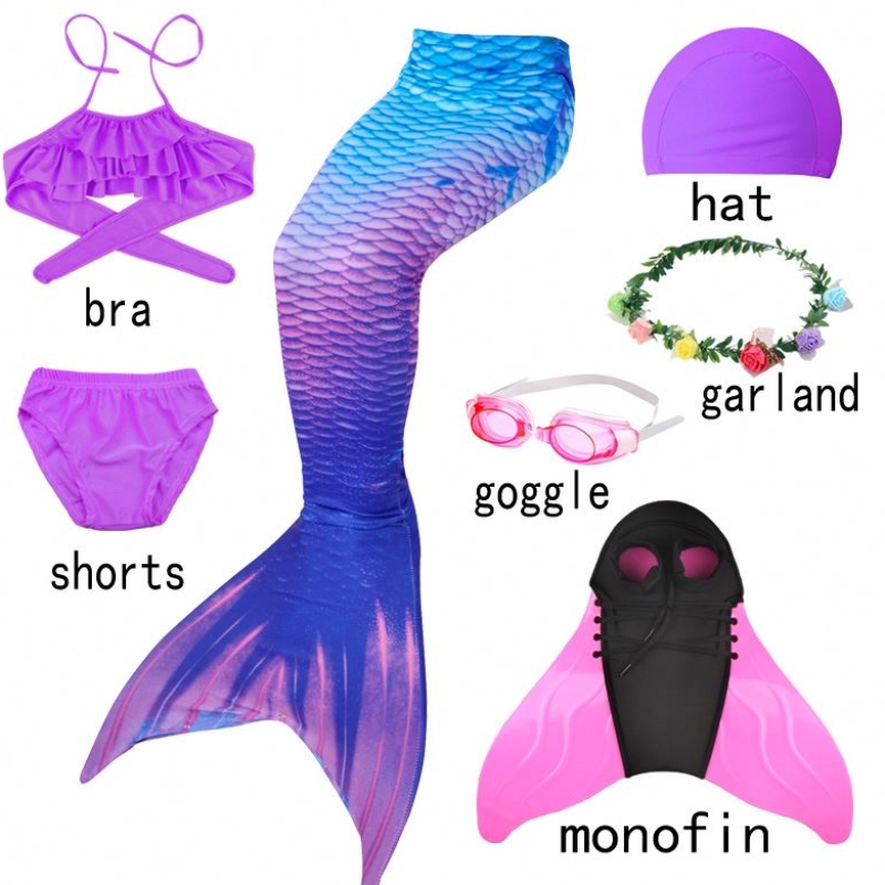 Childs Girls Mermaid Tails con traje de baño con traje de baño de aletas Vestido para bañarse paraniñas con aleta monofin paranatación Halloween Cosplay