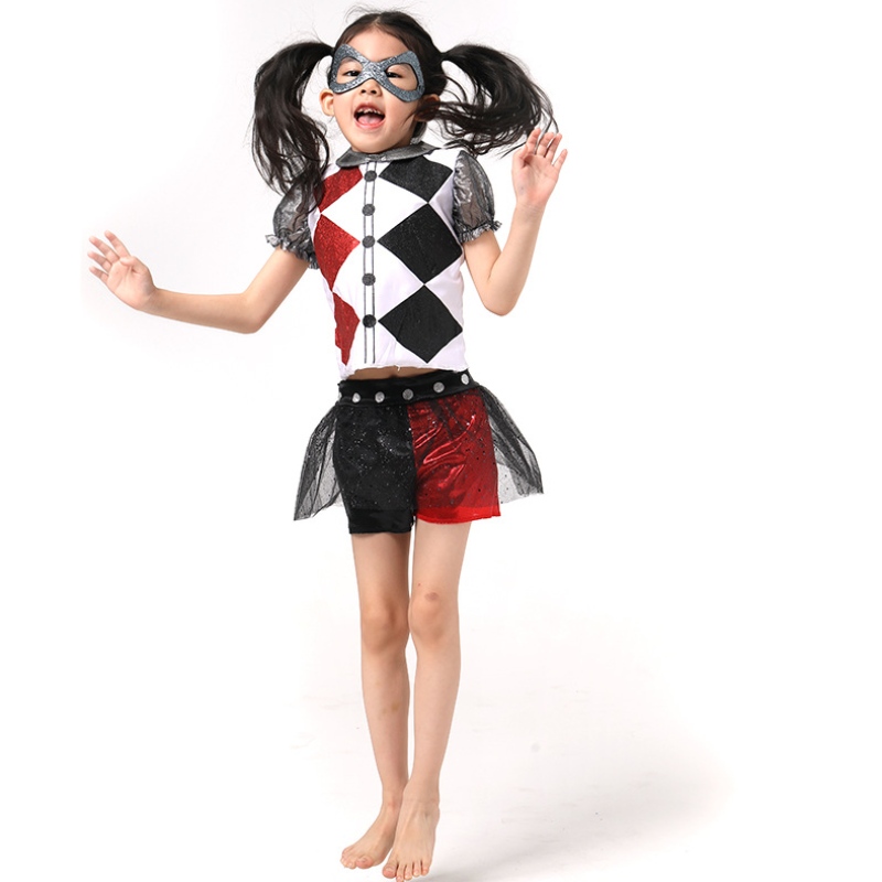 Última chica divertida Harley Quinn Girls Disfraz de Halloween con máscara para la fiesta de losniños