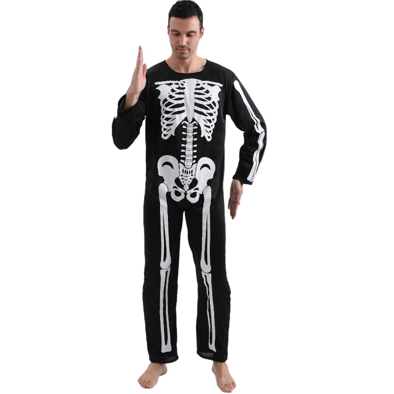 2022 Amazon Adult Sompuit Halloween Fiesta de disfraces con estampado de huesos de esqueleto para hombres