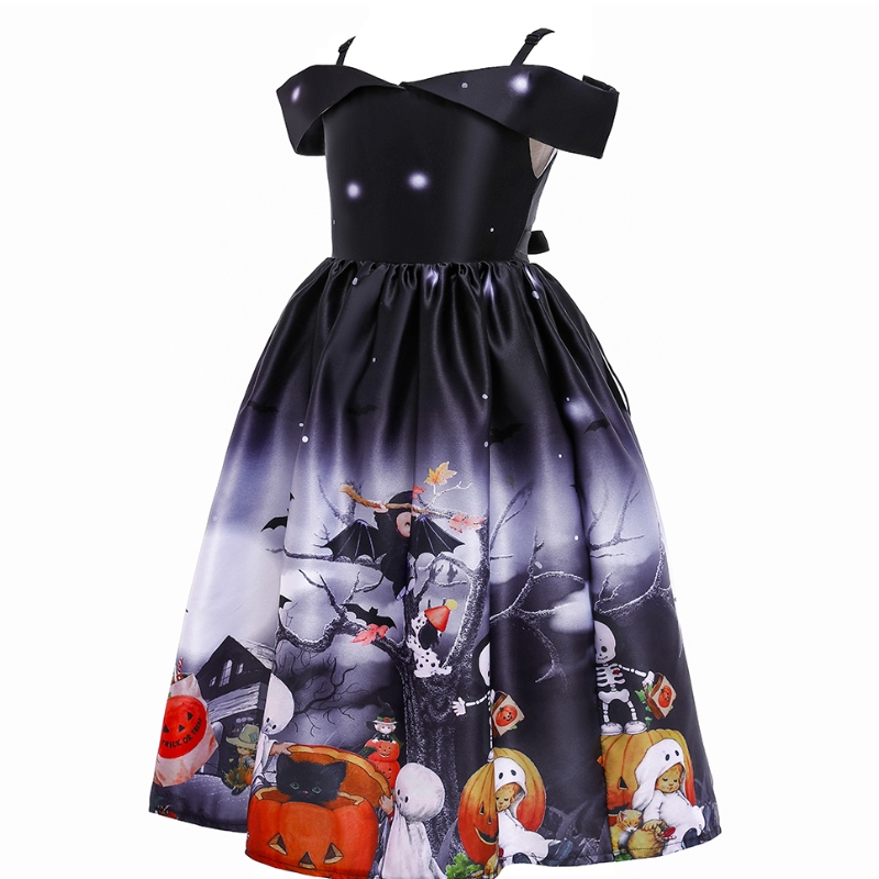 Vestido de princesa paraniños Halloween estampado de dibujos animados disfraz de encaje para Halloween