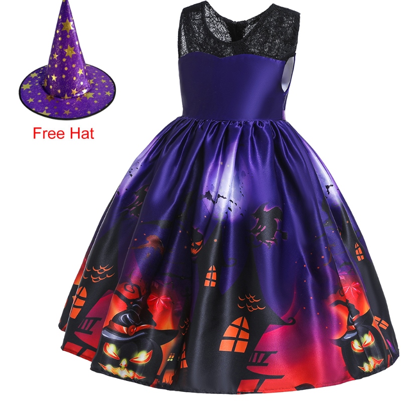 Vestido de manga voladora de losniños disfraz de princesa de halloween vestido fantasma con sombrero