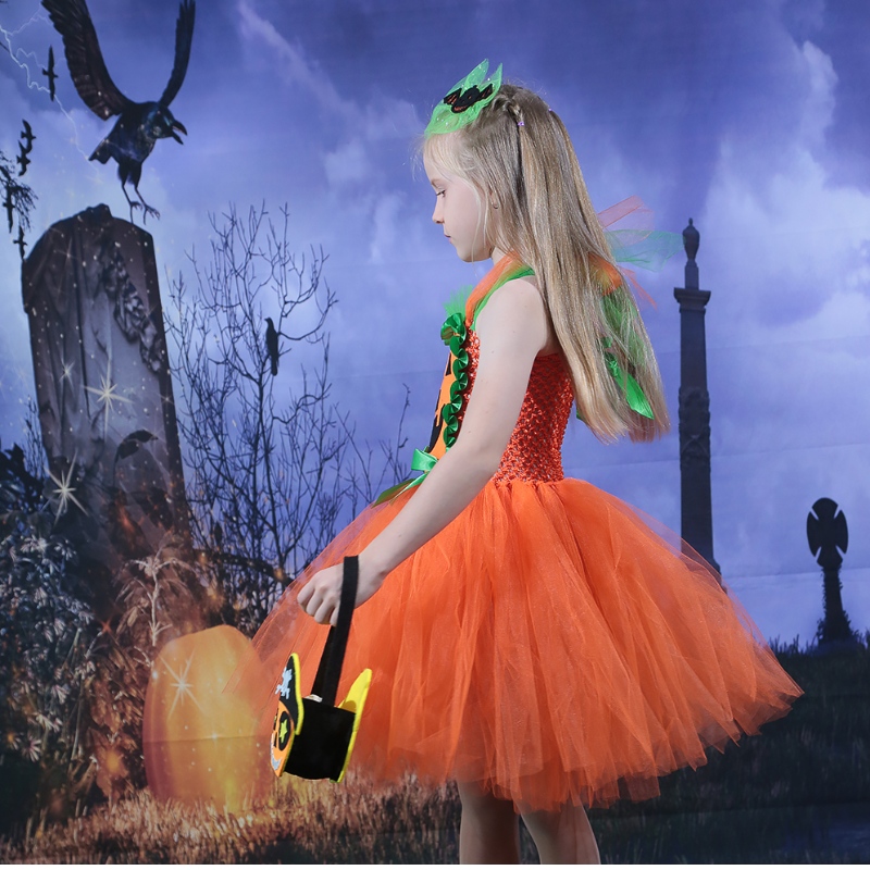 Amazon Hot Selling Kids Girl Vestido de Halloween Mesh Mesh Tulle Tutu Vestido