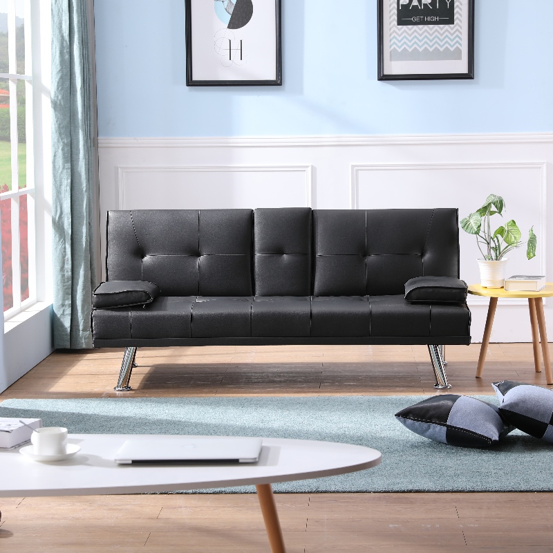 Sofá de sofá de cuero sintético Juego de sofá de sala de estar con cama de sofá piloto de tazas