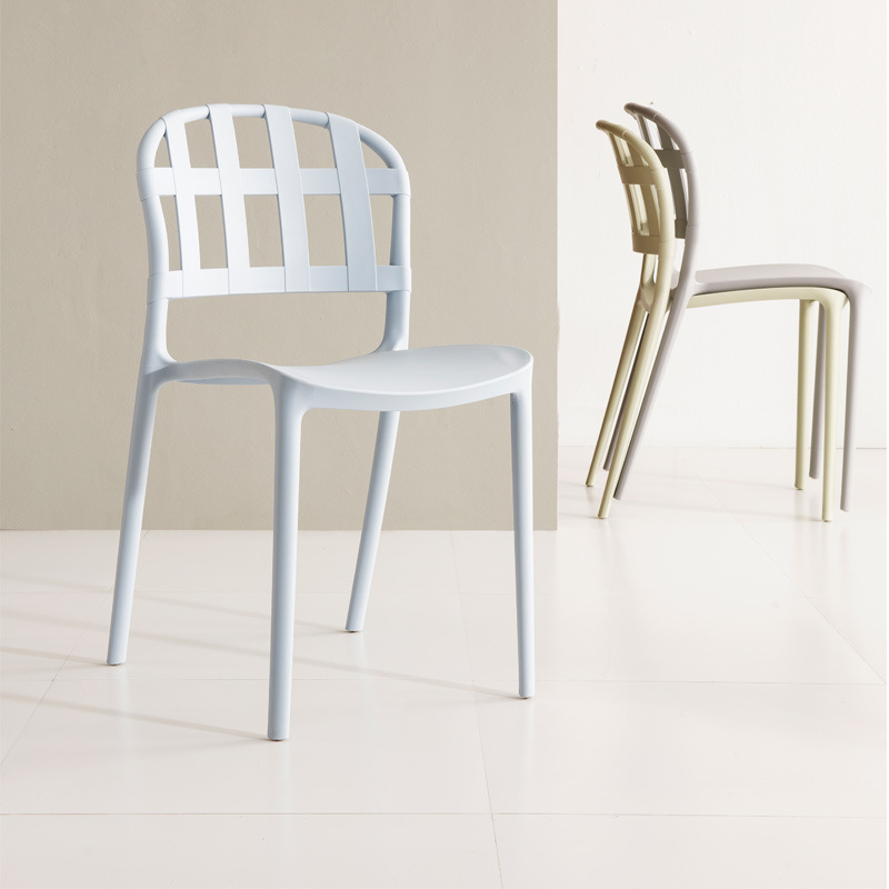 Silla de plástico moderna silla de comedor de plástico con respaldo fijo sin brazo sin brazo