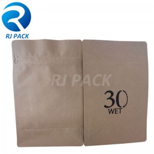 Kraft 100% bolsa plana compostable con cremallera de bolsillo