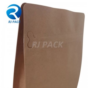 Kraft 100% bolsa plana compostable con cremallera de bolsillo