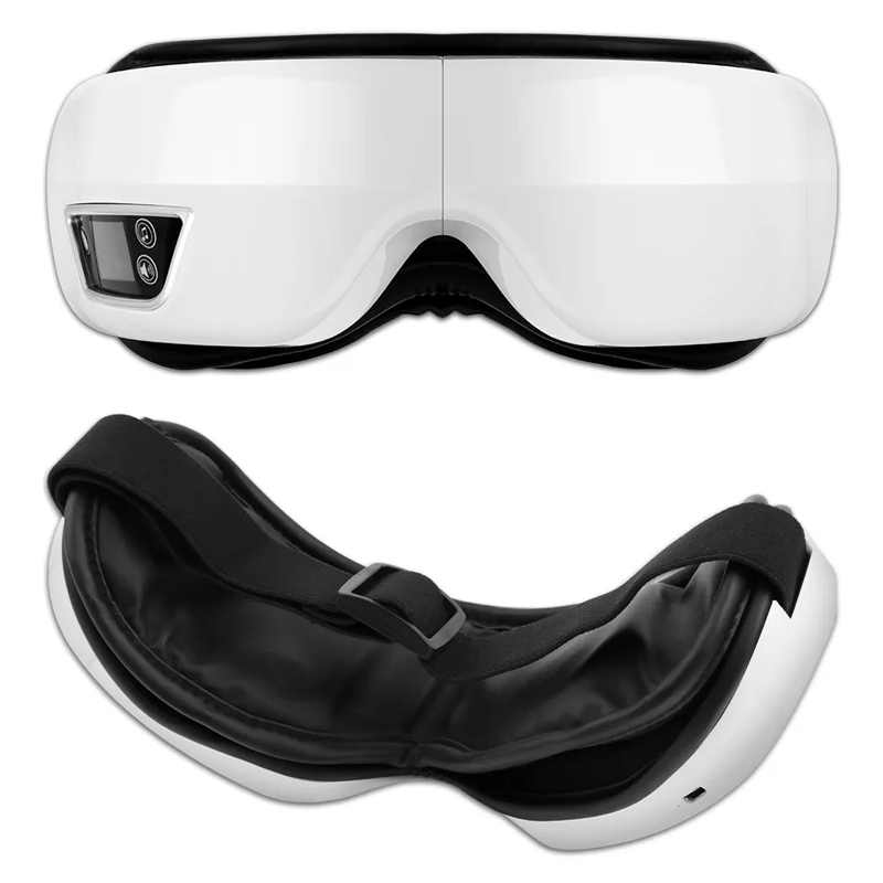 Masajera de ojos de presión de aire calefactor eléctrico 6D 6D con calor, vibración Bluetooth Music Massorero de ojo calentado inteligente, masaje adaptativo de la templo para relajarse en los ojos, mejorar la circulación de los ojos, reducir los ojos secos, los círculos oscuros, relajarse la mirada ocular