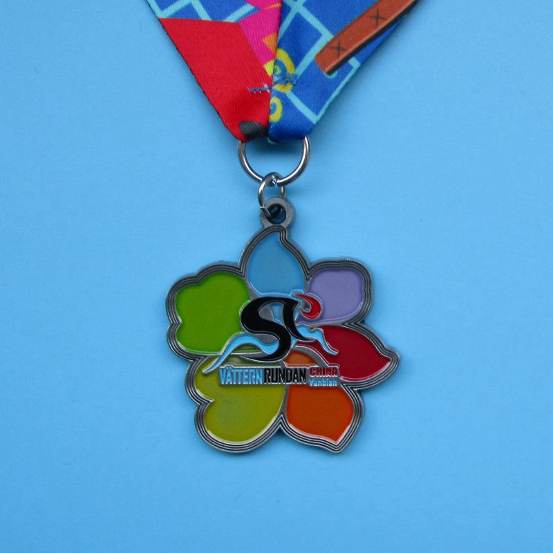 Medalla de aleación deportiva de placas de placas de esmalte suave y colorido con cinta