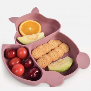 Suplemento de la vajilla de losniños divididos a las ardillas Tazón para bebés Baby y cuchara de silicona Integrado BPA Free Baby Feeding Suction Kids Plato con horquilla de cuchara