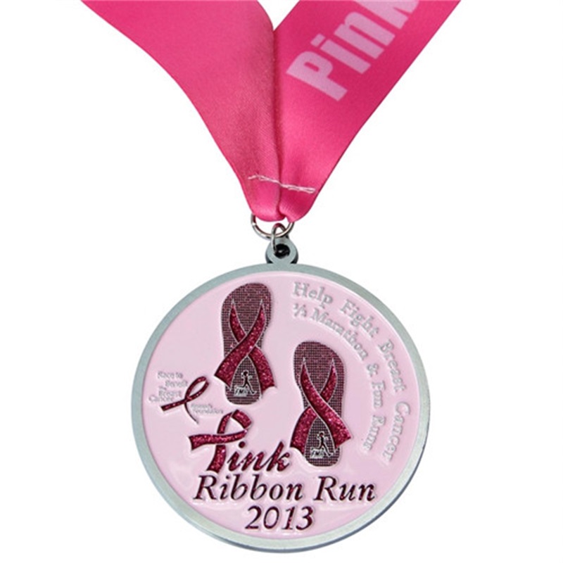 Medallas de impresión rosa para mujeres Medalla de maratón de maratón de metal personalizado con cinta