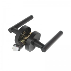 Palanca de manija de puertanegra R7506 con diseño redondo delgado contemporáneo moderno para la privacidad de la habitación del hogar o el baño, cerradura de puerta sin llave