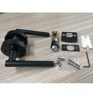 Palanca de manija de puertanegra R7506 con diseño redondo delgado contemporáneo moderno para la privacidad de la habitación del hogar o el baño, cerradura de puerta sin llave