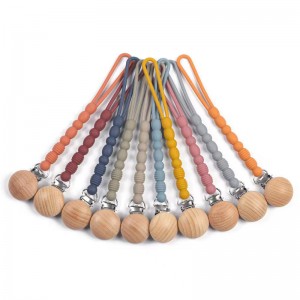 BPA de madera hecha a mano BPA Free Silicone Beads Cadena de chupas de chupete de bebé