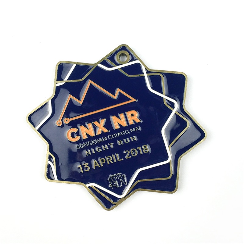 Medallas de premio Trofeo de metal personalizado Medalla religiosa de esmalte azul