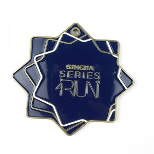 Medallas de premio Trofeo de metal personalizado Medalla religiosa de esmalte azul