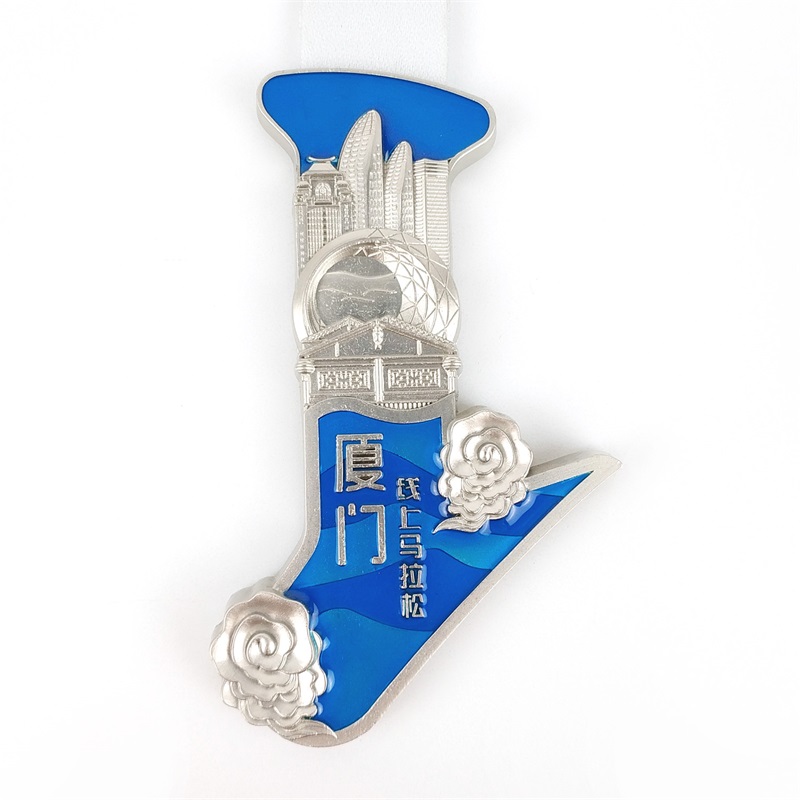 Medalla de maratón Medalla religiosa de esmalte azul uv personalizado